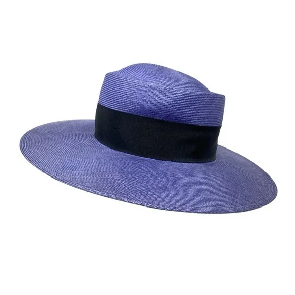 VTG Liz Claiborne Womens Pewter Blue Boater Lightweight Straw Sun Hat - Bow - Picture 5 of 7